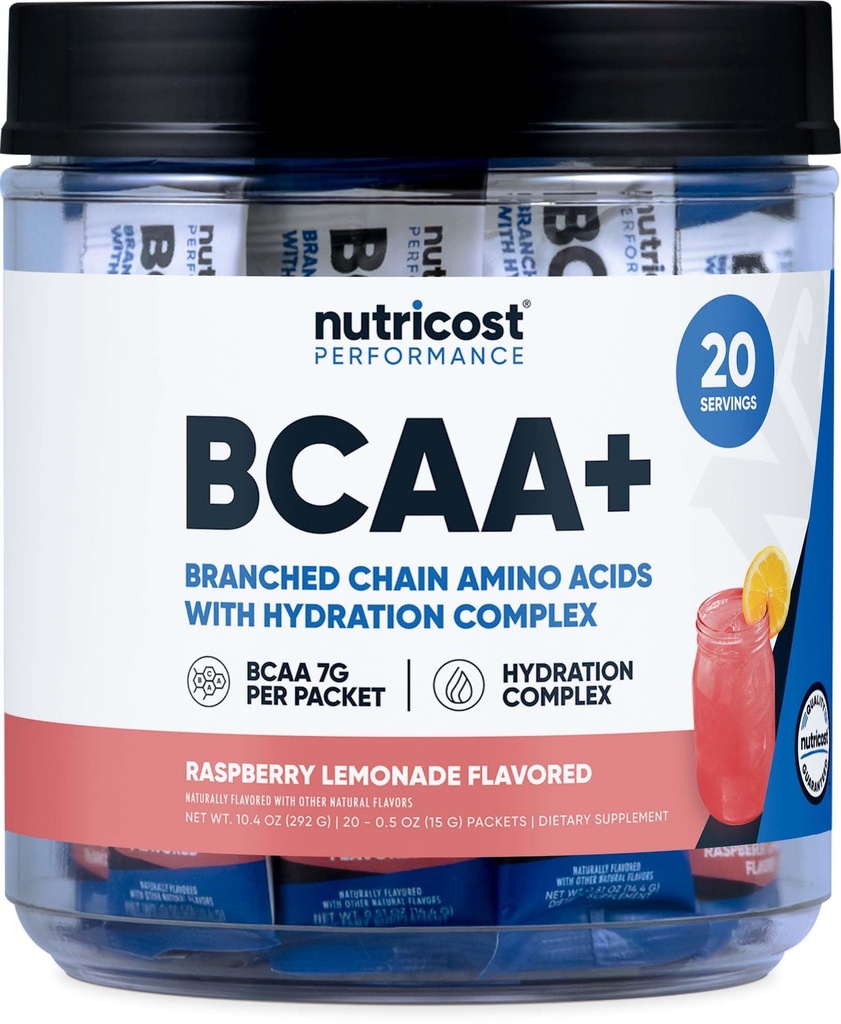 Nutricost BCAA+ Hydration Vadelma sitruunamehu (20 Sticks) - Haaraketju Aminohapot Hydraation Complex - Gluteeniton, ei GMO