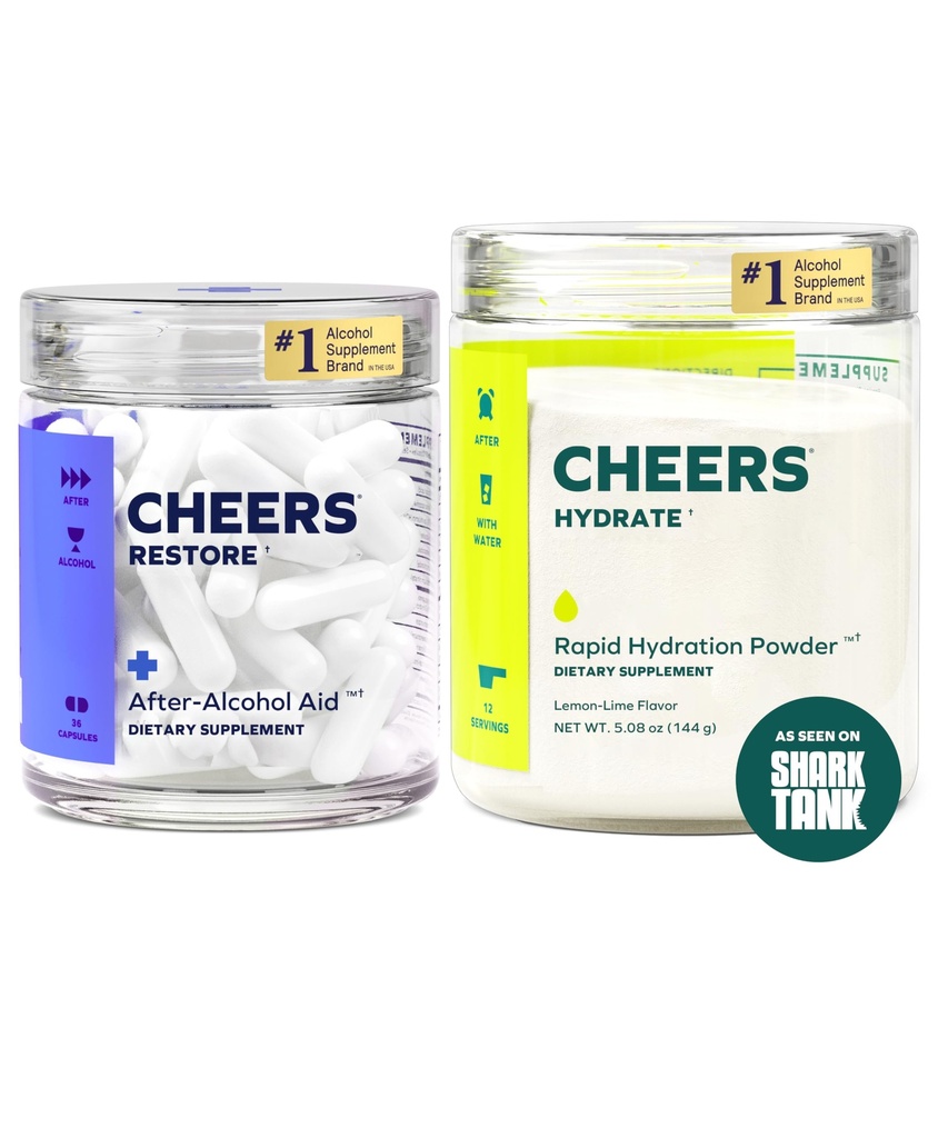 Cheers Classic Combo | Återställ + Hydrate | Rehydrate & Feel Better After Drinking | DHM, L-Cysteine, B-Vitaminer, Electrolytes | 12 Doser | Liver Support | Electrolyte Supplements