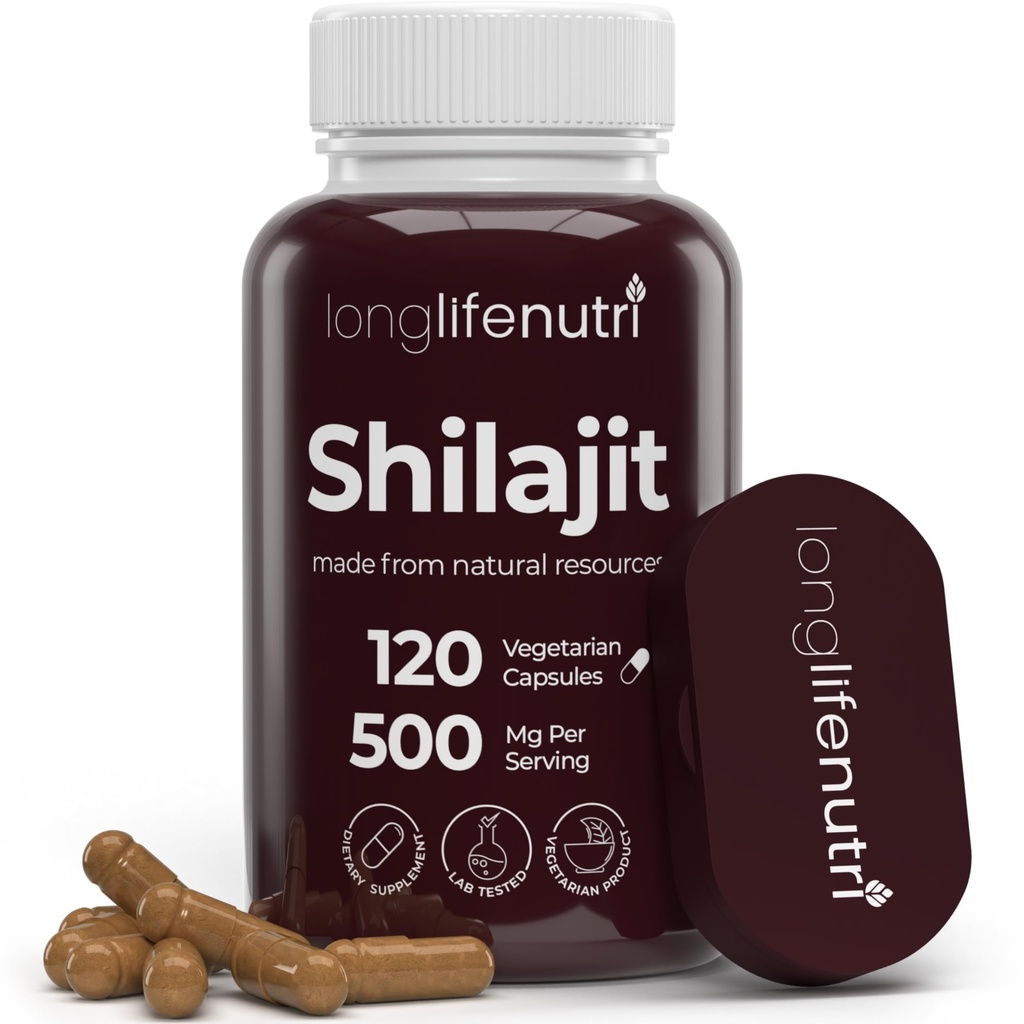 Shilajit Pure Himalajan Extract 500mg kanssa 15% Fulvic Acid 500mg - 120 Kasvissyöjä kapselit, 4 kuukauden tarjonta, Luomu Supplement for Vitality & Mental Clarity, valmistettu Yhdysvalloissa, Gluteeniton, ei-GMO