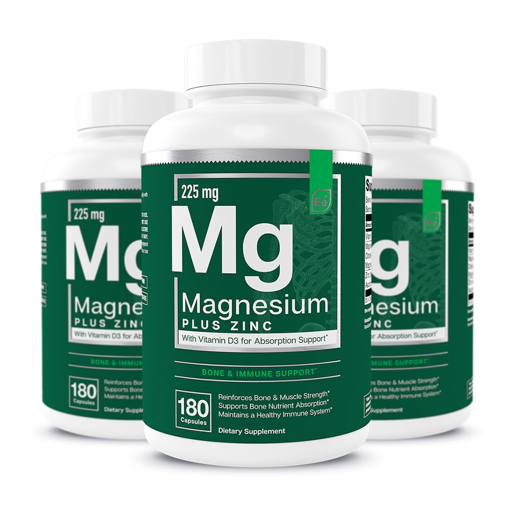 Essential Elements Magnesium Plus Sinkki D3-vitamiinilla. Tieteellisesti muotoiltu sydän-, luu- ja lihastuki. 225 mg Triple- Strength Magnesium Complex Glycinate, malaatti, sitraatti.