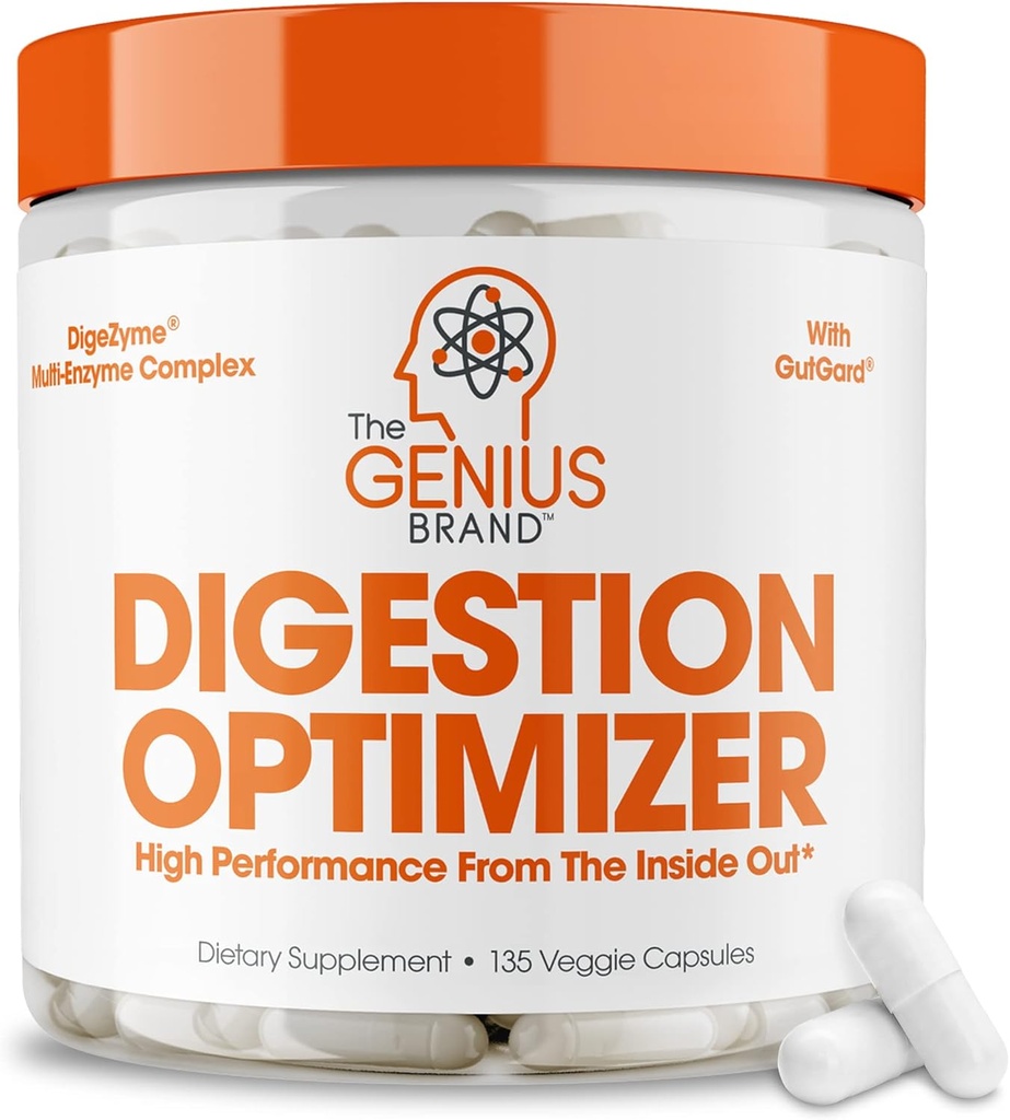 Genius Brand Genius Digestion Optimizer - Ruoansulatuskanavan täydentää Gut Health & Immuno Support - Ei ombition Blends - Vegan, ei-GMO & Gluteenittomat - 135 kasviskapselit