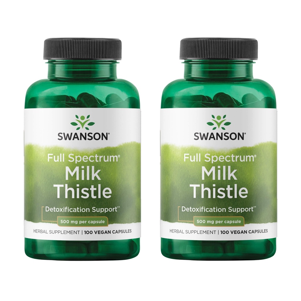 Swanson Milk Thistle - Herbal Liver Support Supplement - Natural Formula auttaa säilyttämään kaiken terveyden ja hyvinvoinnin - (100 kapselia, 500 mg Each) 2 pakkaus