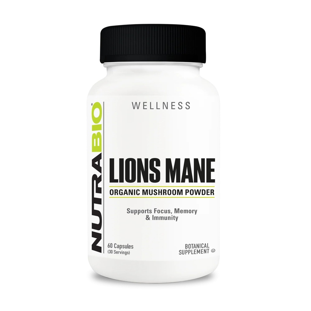 NutraBioLions Mane Supplement Kapselit - Organic Lion's Mane Mushroom Powder (500 mg) - Focus, Muisti, Immuniteetti - 60 Vihanneskapselit
