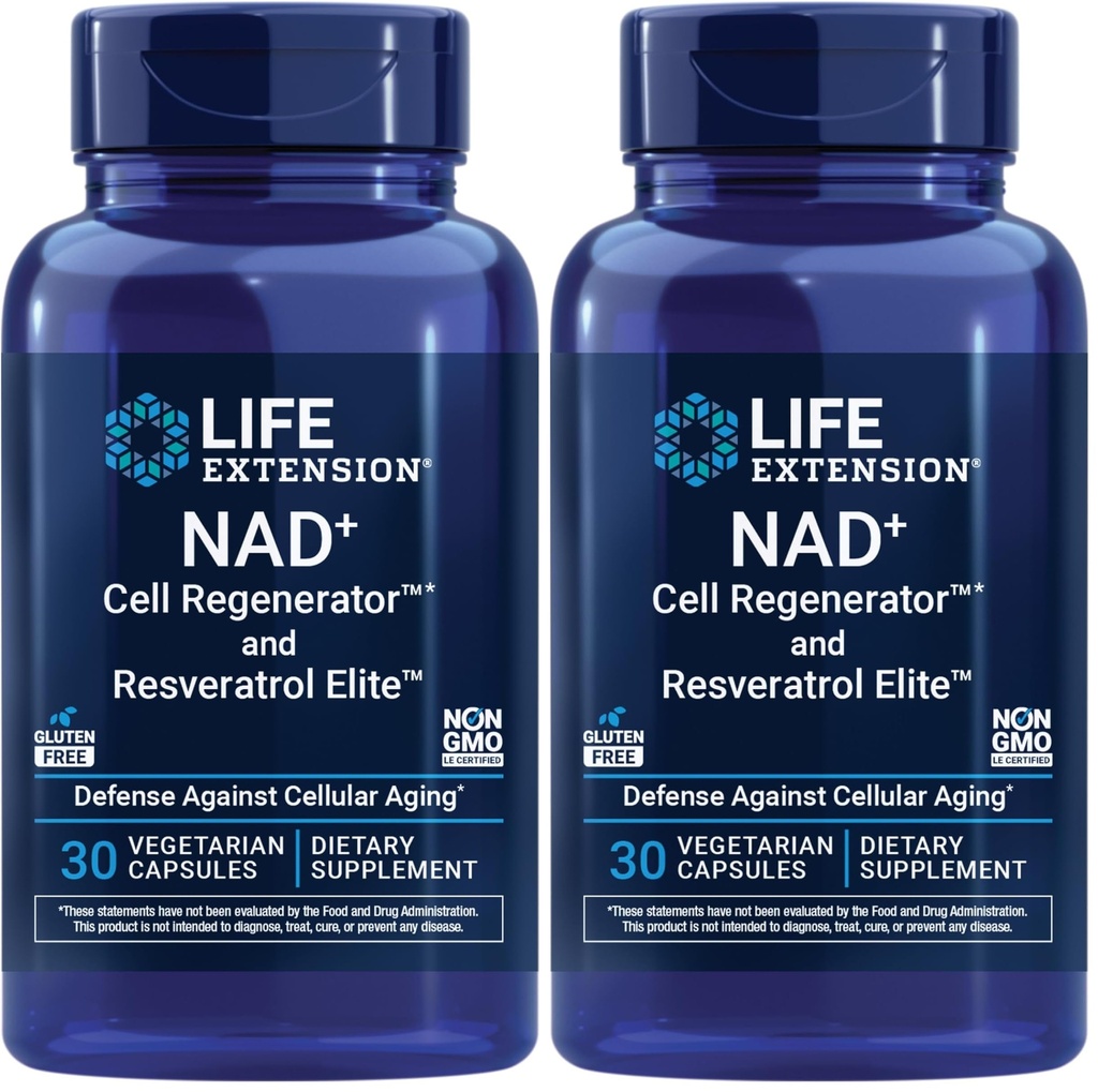 Life Extension NAD+ Cell Regeneraattori ja Resveratrol Elite, NIAGENin nikotiiniamidi ribosidi, Trans-resveratrol, quercetin, Fisetin, pitkäikäisyys, energia ja oksidatiivinen stressi, 30 kasvissyöjäkapseli