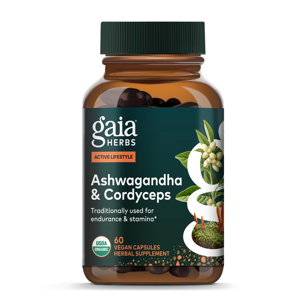 Gaia Yrtit Adaptogen Performance Sienet ja yrtit - energiatuki täydentää auttaa kestävyys ja kestävyys* - sisältää Cordyceps ja Ashwagandha - 60 Organic Vegan Kapselit (30-päivä tarjonta)