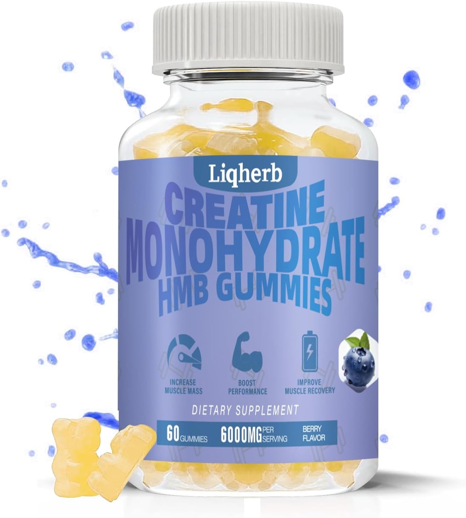 Kreatiini HMB Gummies aikuisille, Creatine Monohydraatti 5000mg ja HMB 1000mg tukee lihasten Recovery, Relieves Soreness, parantaa kestävyyttä, ei-GMO, Vegan, Gluteeniton, 120