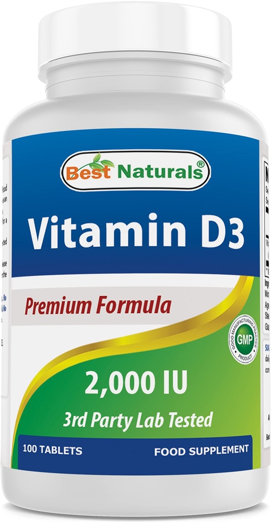 Best Naturals D3 2000 IU (50 mikrog) - 100 tablettia - 100 päivän tarjonta - auttaa tukemaan immuuniterveyttä, vahva luut ja hampaat, & lihasten toiminta (100 luku (Pakkaus 1))