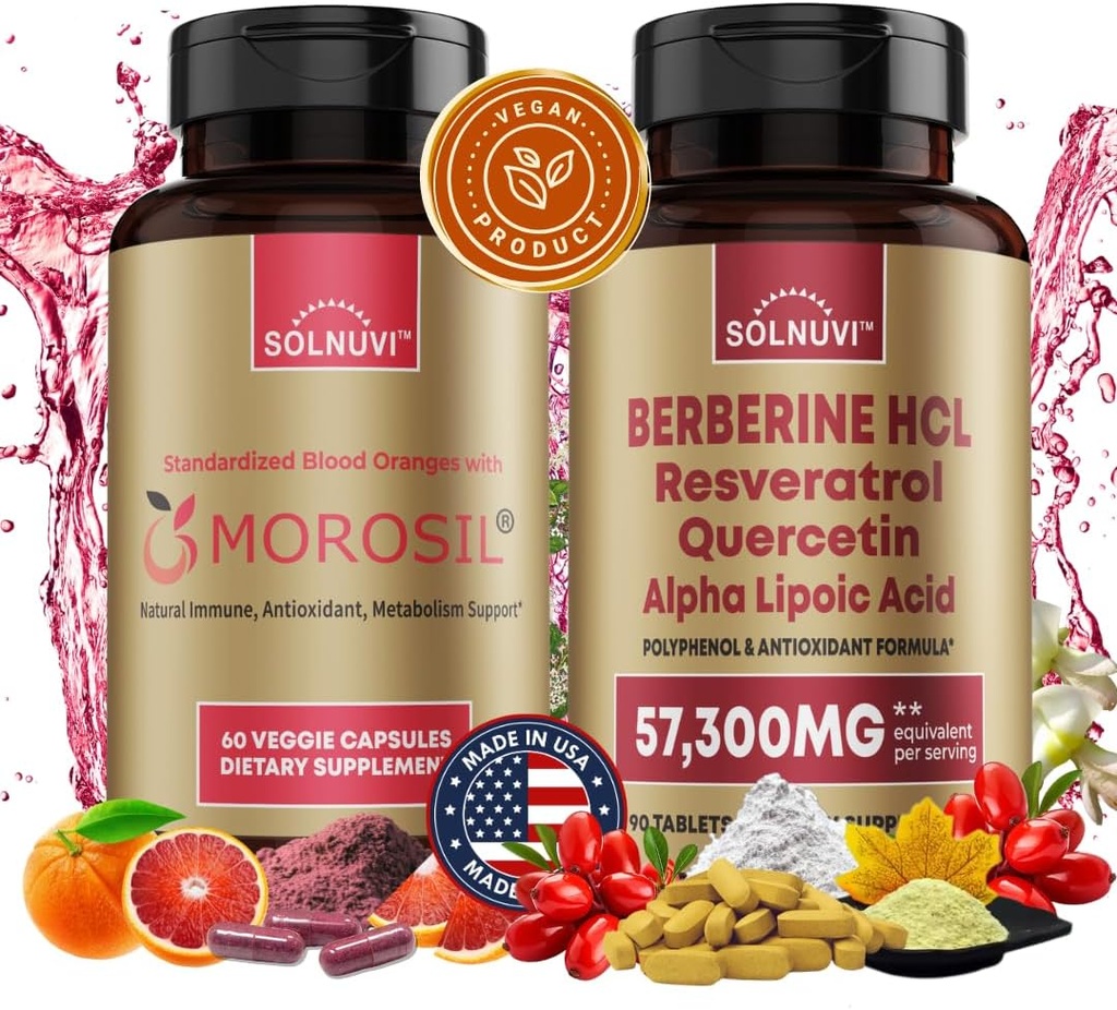 Kaikki yhdessä Aineenvaihdunta Bundle - Morosil & Berberine Complex kanssa Resveratrol Quercetin Alpha Lipoic Acid - Antioksidantti, Vitality, Wellness Support - Ei-GMO, Gluteeniton, Vegan Supplement