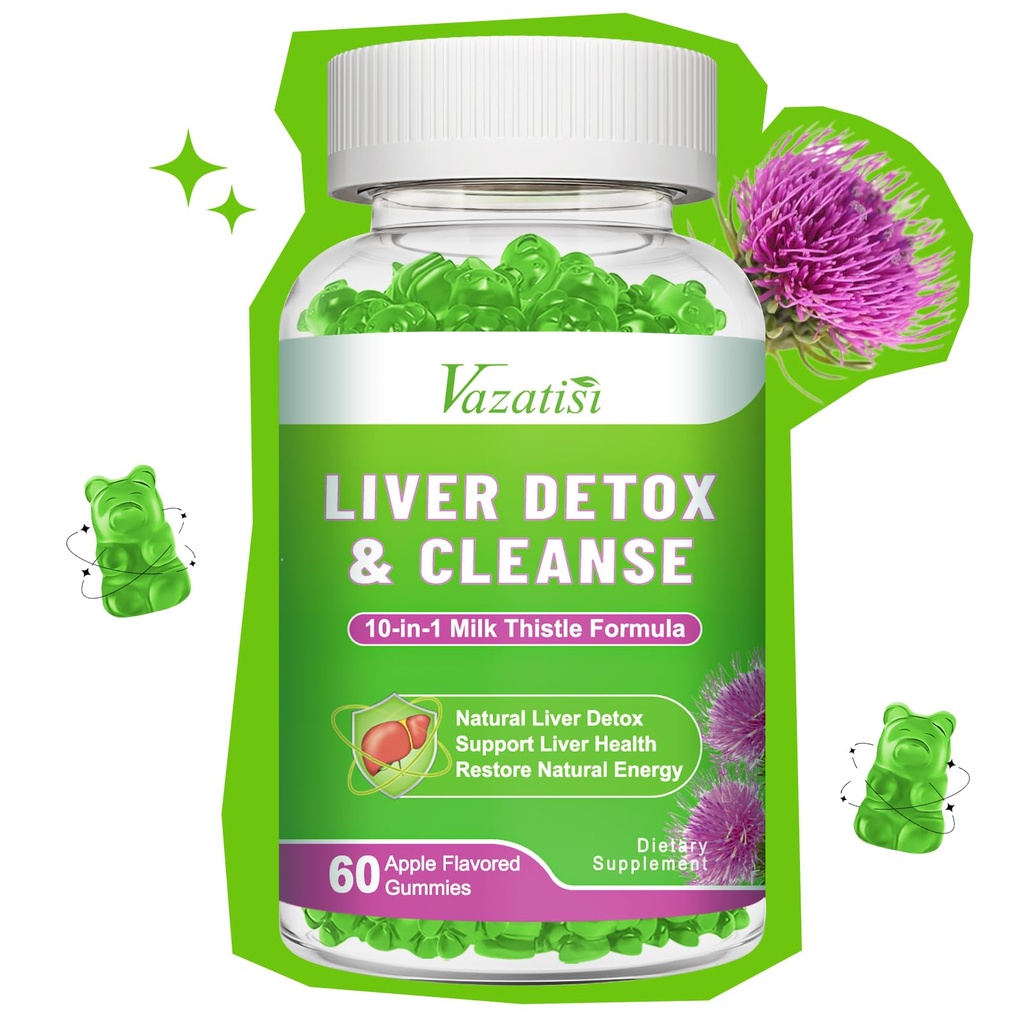 Milk Thistle Gummies aikuisille lapsille. Maksan Cleanse Detox korjaus Gummies, maito Thistle Extract täydentää maksan tukea digestiivinen antioksidantti, 60ct Apple Flavor