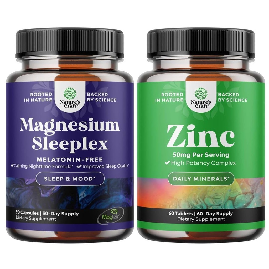 Bundle of High Absorption Magnesium Sleep Supplement - Melatonin-Free Calm Magnesium för sömn och Zink 50mg Immune Support - Zink Complex Supplement för immunsystem