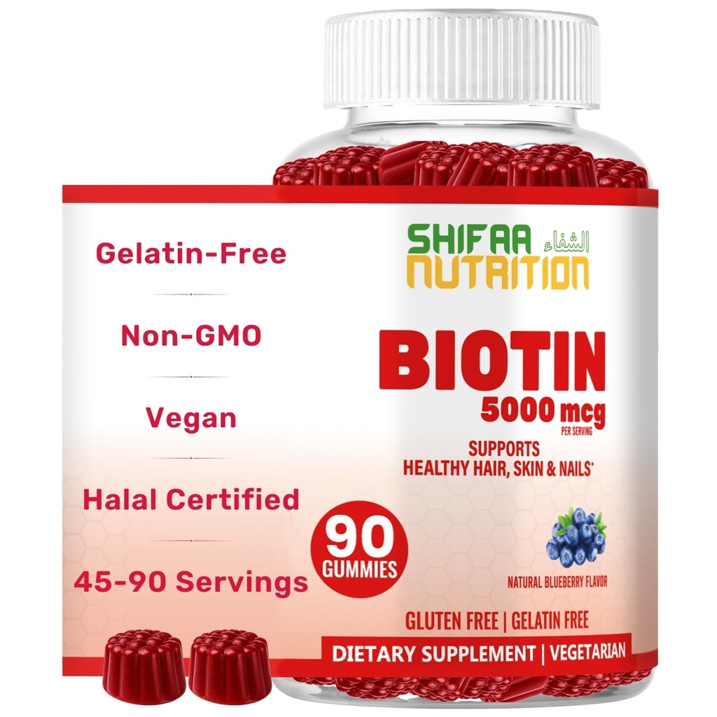 SHIFAA NUTRITION Vegan Biotin Gummies for Adult & Kids 90 Gummies 