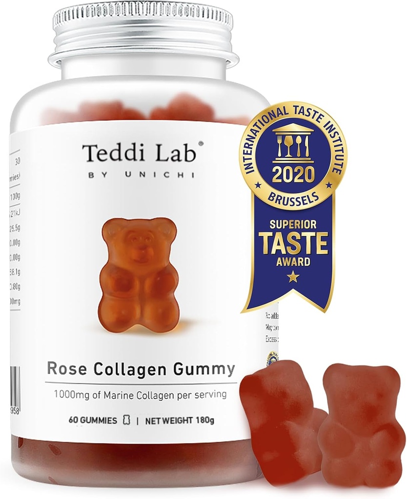 Unichi Rose Collagen Gummy, 1000 mg High-Volume Marine Collagen Gummy lisäravinteet naisille Collagen Peptides, Rose Petals, Acerola Cherry, Roseship, 60