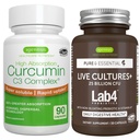 Levande kulturer+ Lab4 Probiotics + High Absorption Curcumin C3 Complex Vegan Bundle, 25 miljarder CFU Probiotic, Non-Bloating Prebiotic + 300% Större Absorption Curcuminoids med Rapid Uptake, By Igennus