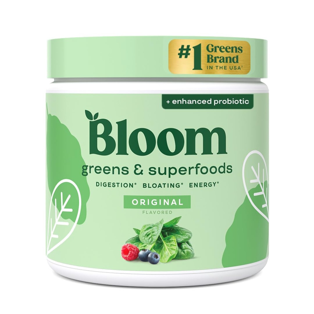Bloom Nutrition Superfood Greens Powder, Dgestive Enzymes with Probiotics and Prebiotics, Gut Health, Bloating Relief for Women, Klorella, Green Juice Mix with Beet Root Powder, 30 SVG, Original