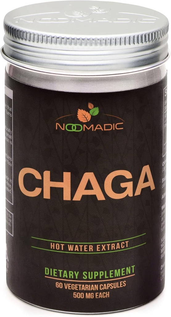 Noomadic Chaga Mushroom, 60 kapselia, 500 mg Each, antioksidantti ja immuunituki, kuuma vesiuute, hedelmäruumiit, 30% Beta-D-Glukaanit