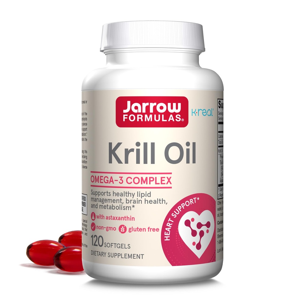 Jarow Formula Krill Oil - 120 Softgels - Fospholipid Omega-3 Complex kanssa Astaksantiini - Saattaa tukea lipidien hallinta, aivojen toiminta & aineenvaihdunta - 60 tarjoilua