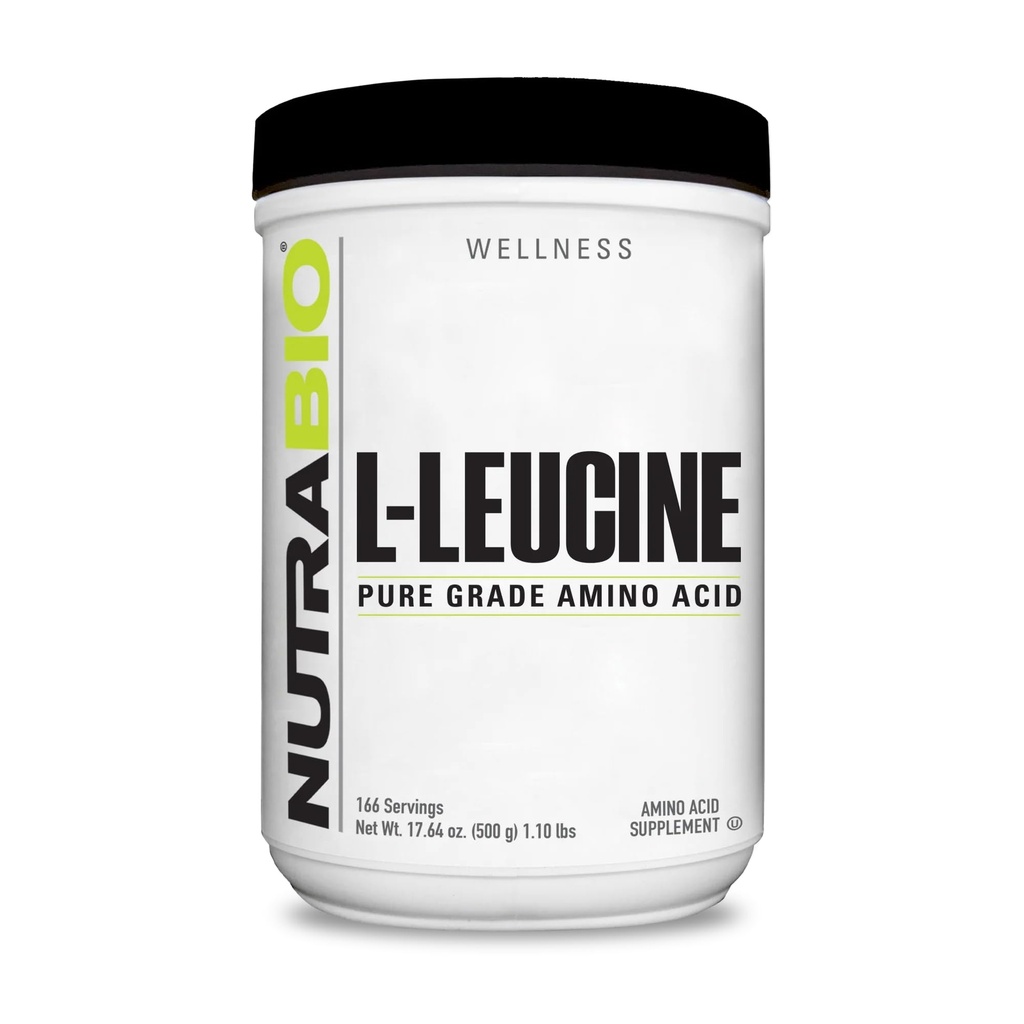 NutraBio 100% Pure L-leusiini - Lihasten Recovery and Support - Luonnollisesti Fermented Free Form Aminohappo - Vegan, ei-GMO, Gluteeniton - (500 Gram)