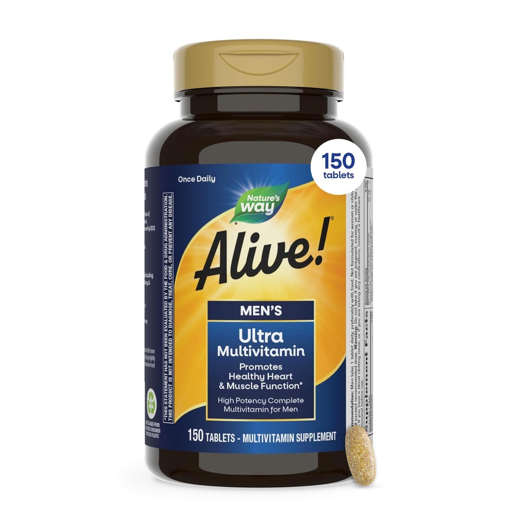 Luonto on elossa! Miesten päivittäin ultramultivitamiini, korkea teho Formula, edistää sydämen ja lihasten toimintaa*, Methylated B12, Gluteeniton, 150 tablettia