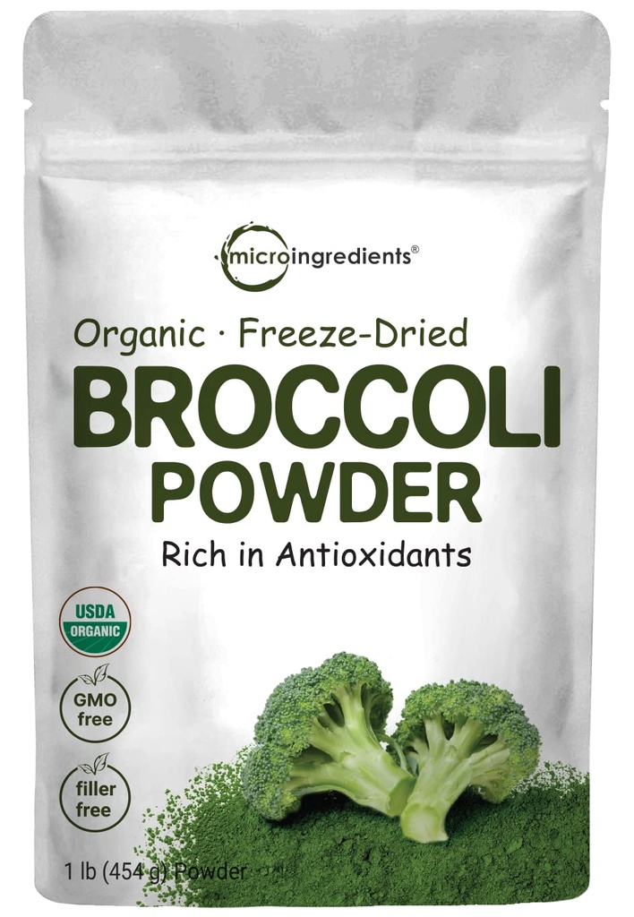 Organic Broccoli Powder, 1 pund, Freeze Dried, innehåller Natural DIM (Diindolylmethane) och Rich i Fiber och Immune Vitamin C, Green Superfood för Smoothie & Drinks, Vegan Friendly