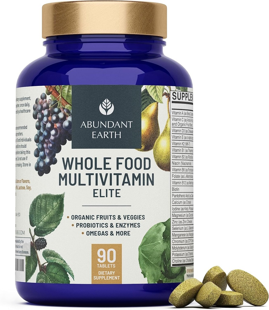Runsas Earth Koko ruoka Multivitamiini naisille Päivittäinen Multivitamiinit täydentää miesten Multivitamiinit + B Complex, Probiootti Multi Enzyme, Omegas Organic Energy Mood Digestion 90ct-4pk