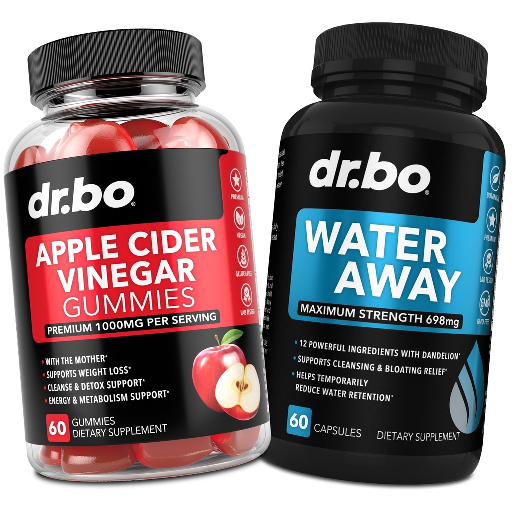 DR. BO ACV Gummies & Water Away Pills - 1000MG Apple Cider Vinegar Gummies & Water Retention Diuretics for Digestion, Gut Health, Stomach Bloating & Leg Swelling