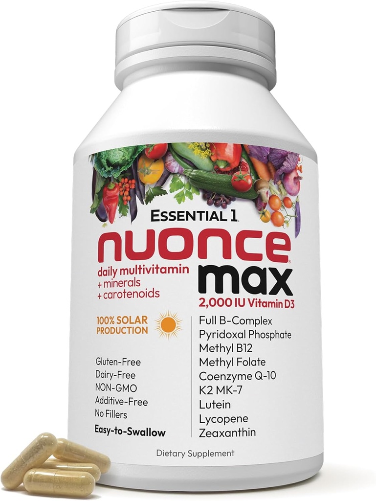 ANDREW LESSMAN Essential-1 Multivitamiini 2000 IU D3- vitamiini 30 Pieni kapseli - 100 mikrog Metyyli B12. CoQ10 Lutein lykopeeni Zeksantiini. Ylivoima. Ei lisäaineita. Ultra-Mild. Yksi päivittäinen kapseli