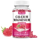 Kalsium Magnesiumsinkki Gummies, kalsium Magnesium 2:1 Suhde D3-vitamiiniin, K2, B6, B12 luun vahvuuteen, lihasfunktioon ja hermoterveyteen, ekstraabsorptioon Formula, Vegaani, Vadelmama Maku 60 Gummy