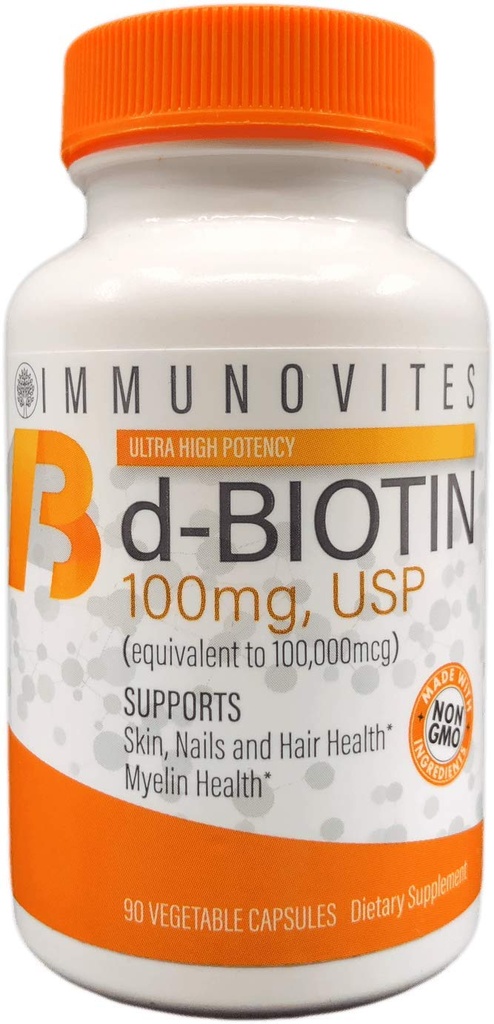 IMMUNOVITES Suuri annos Biotiini (d-biotiinina, USP) 100 mg (vastaavia 100 000 mikrog) 90 kapselia, korkea teho