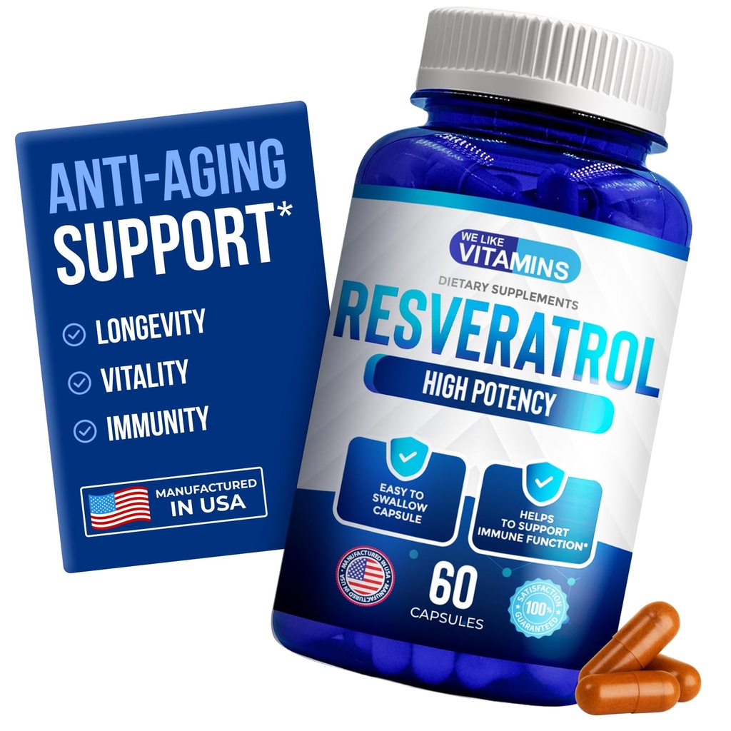 Vi gillar vitaminer Resveratrol 1000 mg per portion - 60 Lätt att svälja Veggie kapslar - Naturlig Resveratrol Supplement 1000mg - Antioxidant Supplement hjälper till att stödja immunsystem