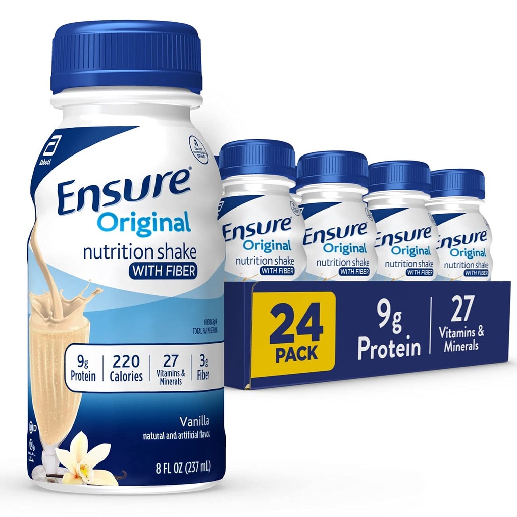 Säkerställ Original Vanilla Nutrition Shake med fiber | Small Meal Replacement Shake | Redo att dricka | 9g Protein, 27 Vitaminer och mineraler | 8 fl oz - 24 Pack
