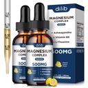 (2 Pack) Magnesium Glycinate, Citrate, Malate Liquid Drops-Triple Magnesium Complex Supplement 500mg med Ashwagandha, L-Theanine, Vitamin B6-Support Calm, Stress Relief, Sleep, Muscle-Lemon Flavor