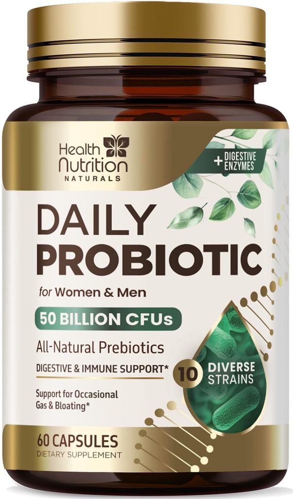 Probiootit 60 miljardia PMY + 10 kanta - Daily Probiootti Lactobacillus Blend for Immuuni, Dgestive & Gut Health Support, Prebiootit ja probiootit, Gas & Bloating for Women & Men - 60 kapselia