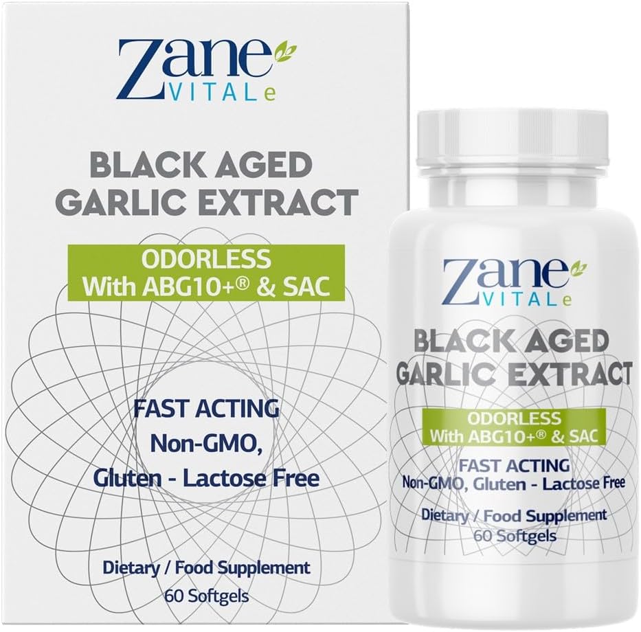 Zane - Aged Black Garlic Capsules - Immune System, Blodtryck och kolesterol Health Support - Mindre lukt - effektivare än Allicin - 60 kapslar Non-GMO, Gluten - Laktos - Paraben Free.