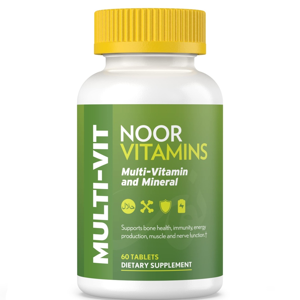 Noor-vitamiinit Halal-vitamiinit, Päivittäinen monivitamiini, Halal-vitamiini naisille ja miehille, 30 vitamiinit & mineraalit, A, B12, C, rauta, Sinkki tukemaan yleistä terveyttä, ei-GMO, Halal monivitamiini (2 kuukauden tarjonta)