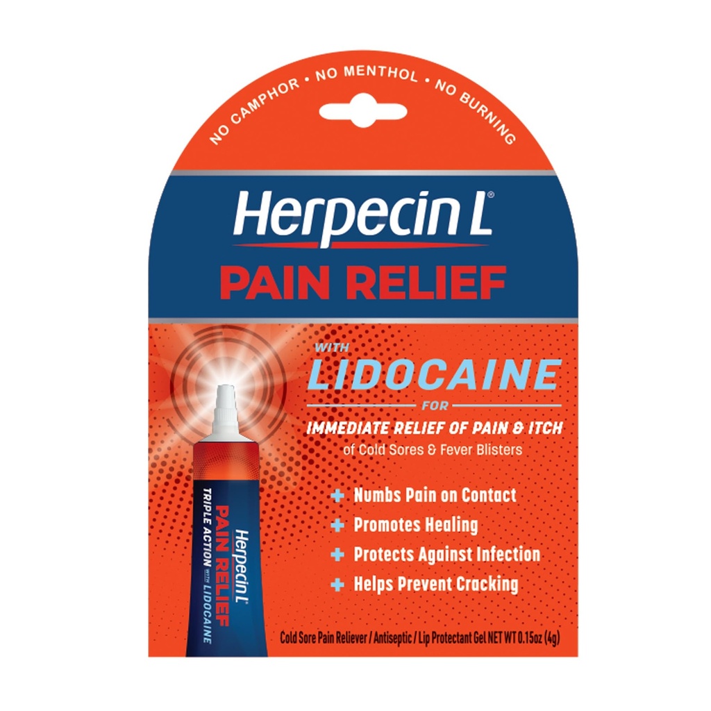 Herpesin-L Kipua lievittävä hoito kylmän ripulin ja kuumeen hoidossa, jossa on lidokaiinia, tunnottomuutta ja kutinaa, suojaa infektioita vastaan, 0,15 oz