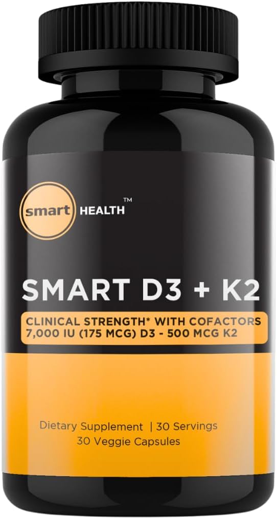 Vitamin D3 + K2 - Bone Health & Immune Support - 7000 IE (175 MCG)D3 + 500 MCG K2 - Cofactors B6, Magnesium & Zink - Gluten Free, Vegan, Non-GMO - Dietary Supplement - 30 Veggie Capsules