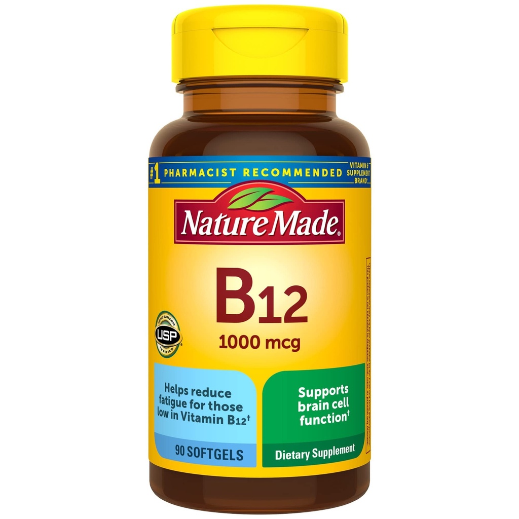Nature Made Vitamin B12 1000 mcg, Kosttillskott för energi Metabolism Support - 90 Softgels.