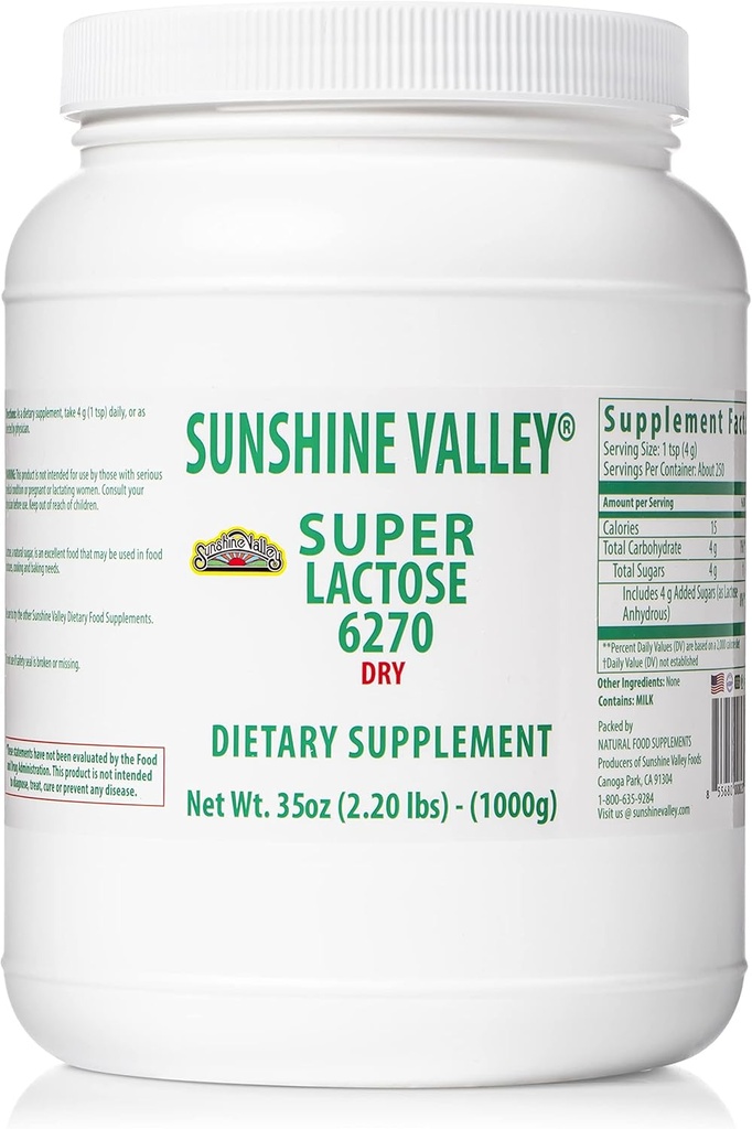 Sunshine Valley® Super Laktoosi Kuiva-aine (ILMAINEN KUKKA) - Luonnollinen Makeutusaine & paistamisen lisälaite, jauhettu sokeri ruoanlaittoon & elintarvikkeiden sekoituksiin, elintarvikkeiden vakauttaja & täyttöaine - 35 Oz