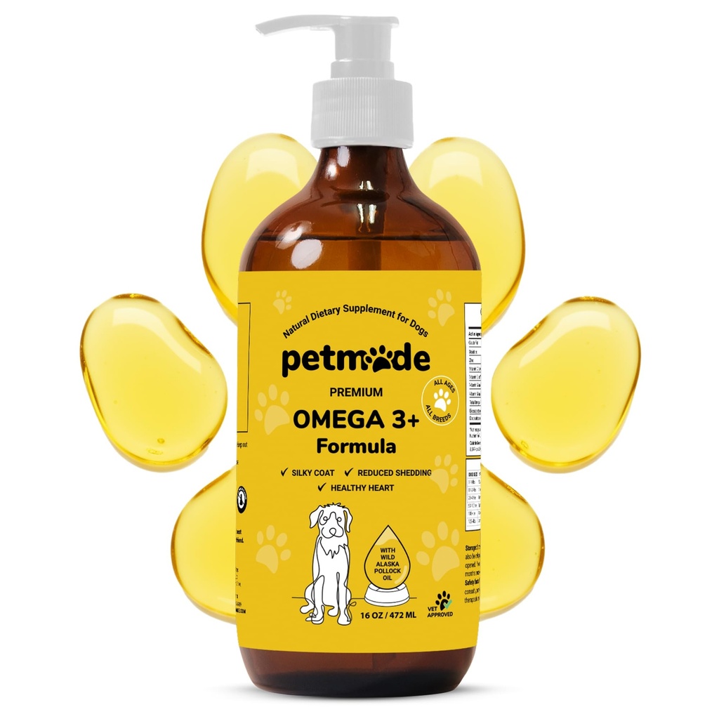 Omega 3 Fish Oil for Dogs Skin and Coat - Wild Alaska Pollock Oil for Itchy Skin- Omega 3 Rasvahapot koirille - Liquid EPA & DHA täydentää - sinkki, C-vitamiini, B2, B7 & E - 16 Fl Oz