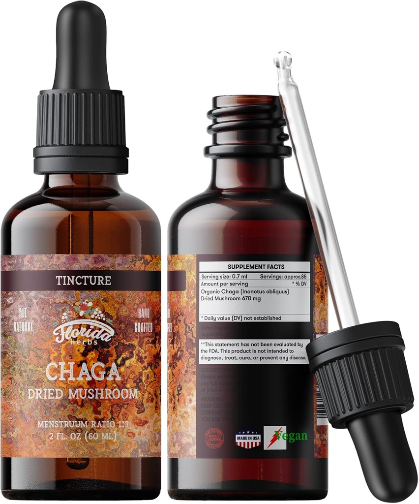 Chaga Tincture, Wild Harvested Chaga Extract (Inonotus obliquus) Kuivattu sieni