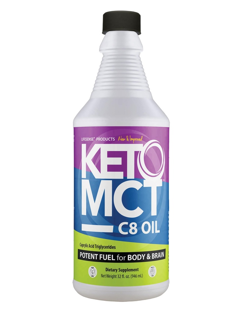 LifeSense C8 MCT Öljy, Keto-Ystävällinen, Lähde Coconut Oil, Kliinisesti todistettu lisätä Ketone tuotanto, Optimal Fuel for The Brain and Body, Made in USA by PhD Nutrition, 32 oz