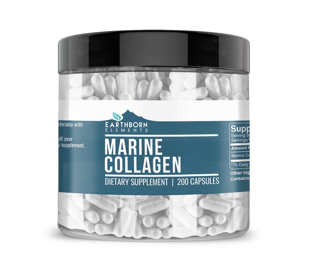 Elements Collagen Peptides (200 kapselia) Hydrolysoitu kalakollageeni, ei-muuntogeenisiä organismeja, hajuton, biosaatava (960 mg:n annostelu)