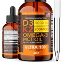 D3-vitamiinia K2 nestemäisiä droppeja 5000 IU (4oz) Maximum Strength D-vitamiinia, K, MCT Oil & Omega 3 Bone, Heart, Nivel, Lihastuki täydentää. Fast Absorption Formula. 4 in 1 Complex Formula non-GMO