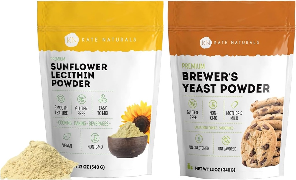 Kate Naturals Auringonkukkalesitiinijauhe (4oz) & Brewer's Jeast (12oz) Bundle