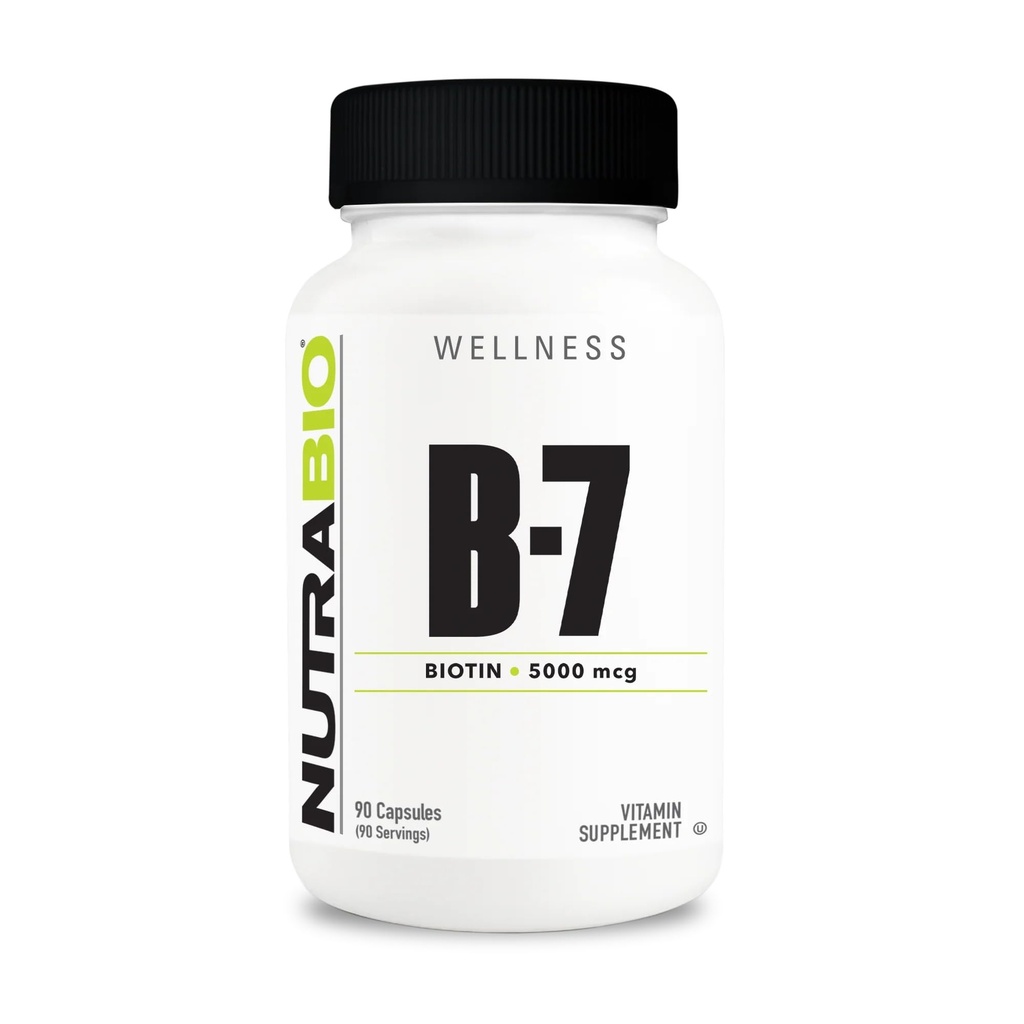 NutraBio Biotin (Vitamin B-7) täydennysosa, 5000 mcg - voi auttaa edistämään terveitä hiuksia, ihoa ja kynsiä, 90 kasviskapselia