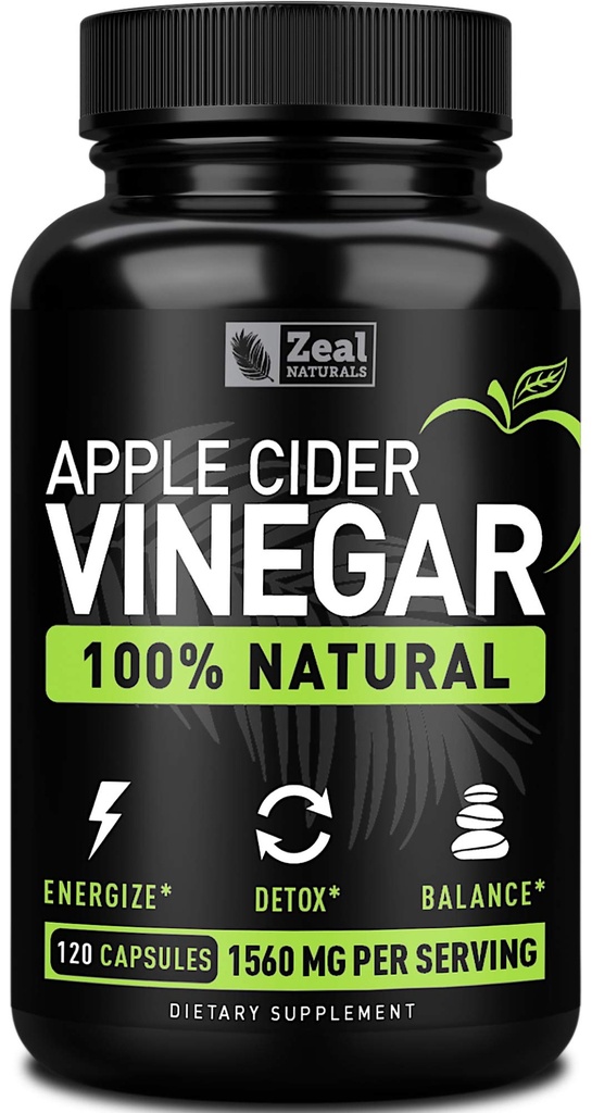 Zeal Naturals Raw Apple Siideri Viinietikkakapselit (1560mg.120 kapselit) Apple Siideri Viinietikka pillerit w Cayenne Pepper, Cleanse, ruokahalua suppressantti ja digestiivinen tuki