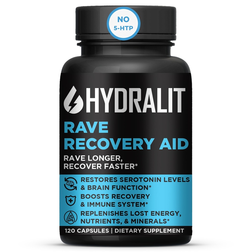 Rave Recovery Aid Vitamins After Party Relief Pills Music Festival Accessories Rave Essentials 5-HTP Supplement Electrolytes Hydration Better Mornings Serotonin Energy Hangover 120 kapslar