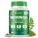 Moringa Capsules | 800mg Pure Moringa Powder Capsules - Stöder energi, hud och tarmhälsa, immunsystem - grön superfood med vitaminer och aminosyror (90 Caps)