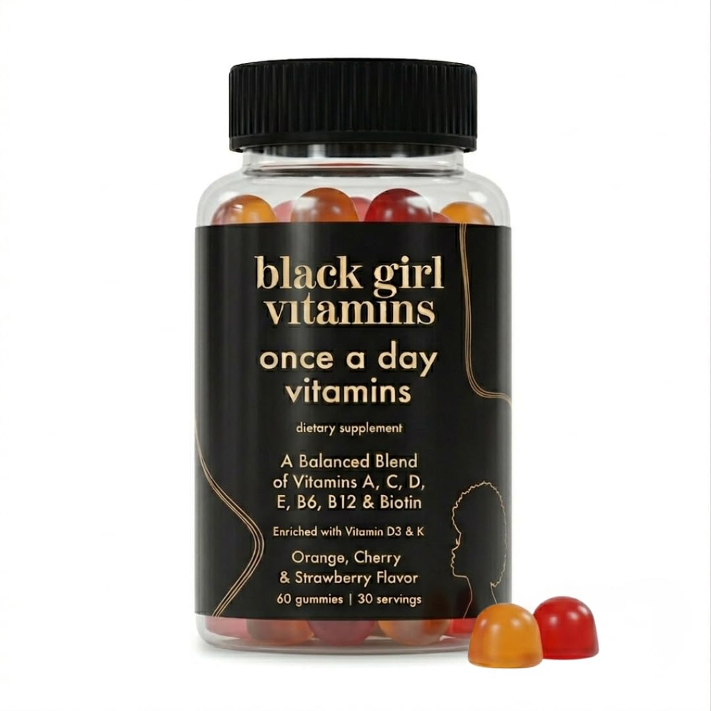 Musta tyttö vitamiineja kerran päivässä - Naisten Multivitamiini Gummy - vitamiini A, B, C, E ja Sinkki. Multivitamiini naisille, Immuuni tuki. Vegaani, gluteeniton. Valmistettu Yhdysvalloissa (30 päivän tarjonta, mansikka)