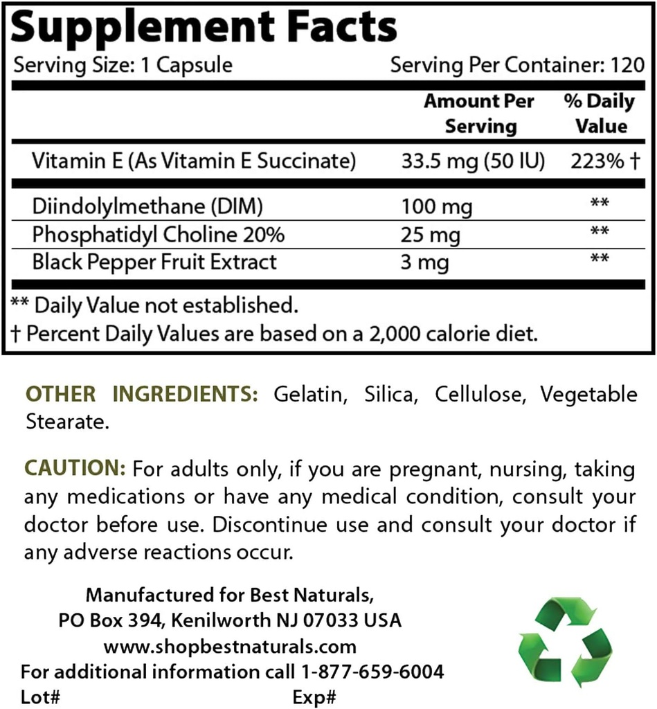 Best Naturals DIM Supplement 100 mg & B12 6000 mikrog